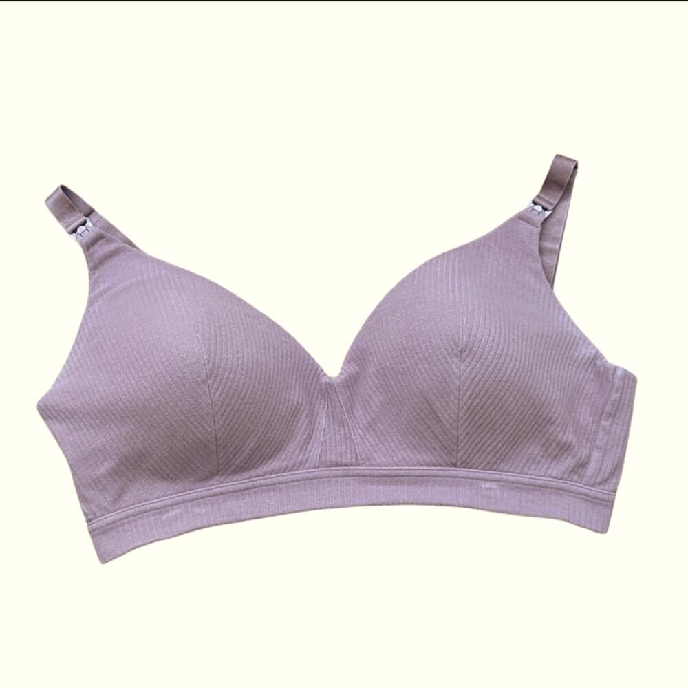 Kindred Bravely Mauve Lined Ribbed Comfort Fold Down Cups Wireless Nursing Bra